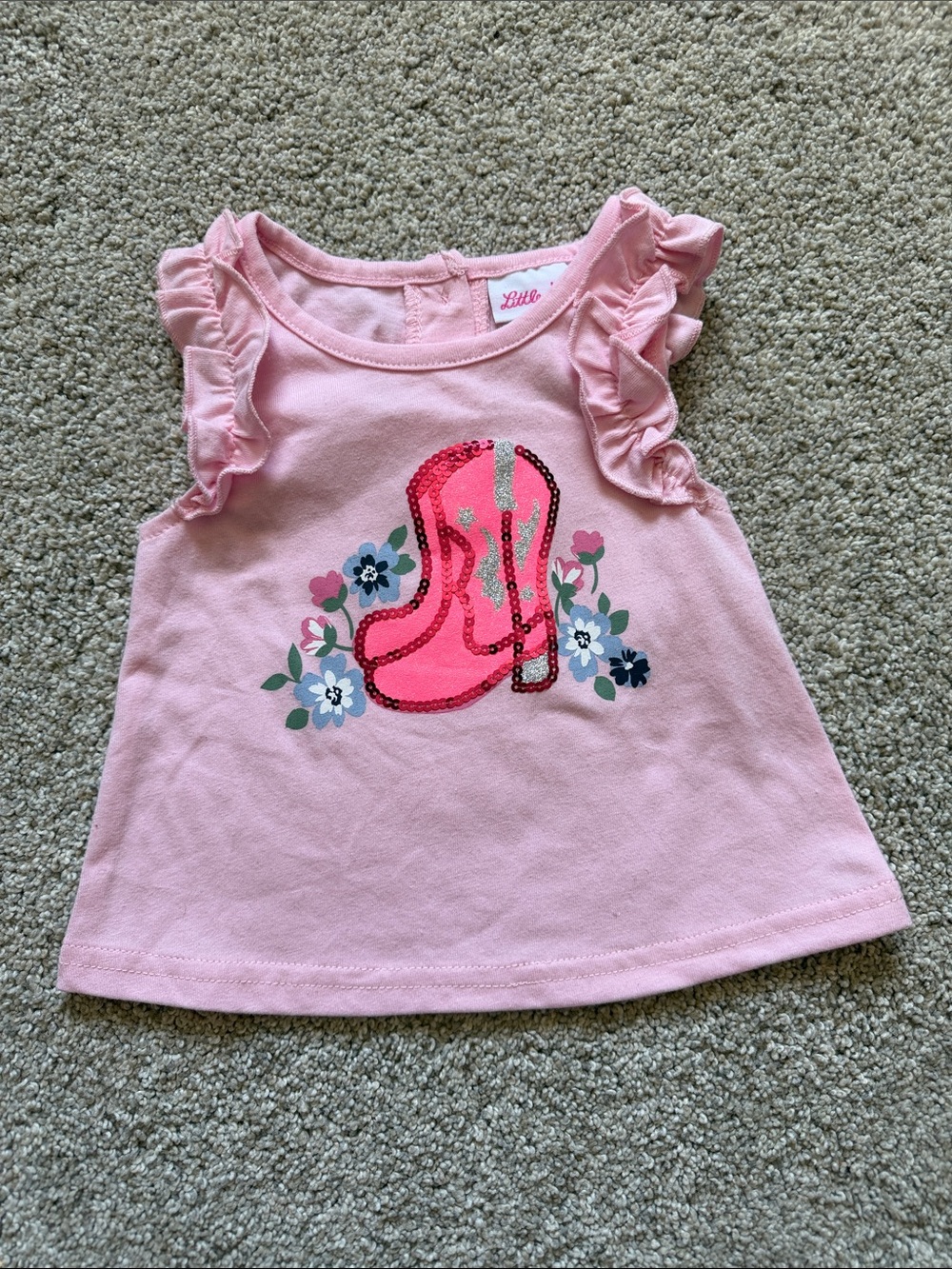 Little Lass Baby Girl Pink Ruffles Tank Sequin Cowboy Boot Florals 12 month